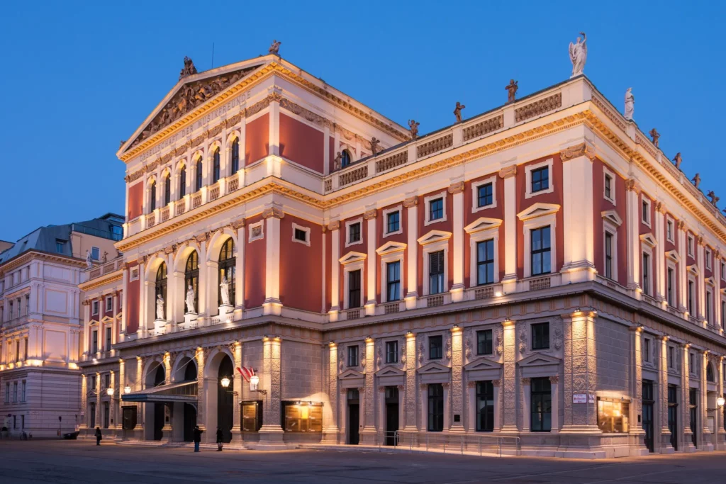 Front view of the Musikverein Golden Hall in Vienna, Austria – famous classical concert venue
